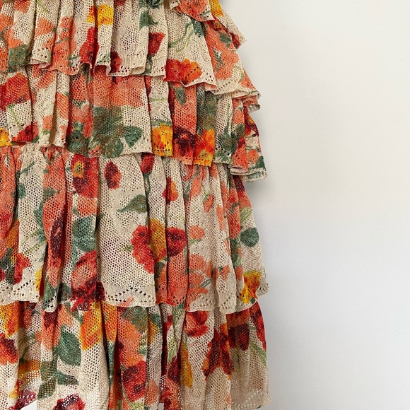 Escada Shimmer Poppy Floral Tiered Ruffle Dress V Neck Stretch - Picture 3 of 12